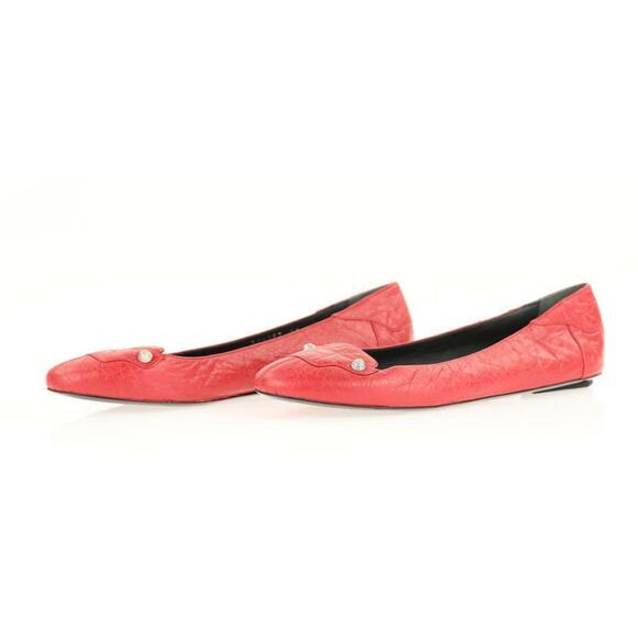 NEW BALENCIAGA RED DISTRESSED LEATHER STUDDED ARENA BALLET FLATS 41 ITALY - Picture 4 of 12